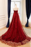 Line Organza Burgundy Long Prom Dress, Evening Dress HZ0509