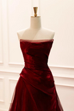 Line Organza Burgundy Long Prom Dress, Evening Dress HZ0509