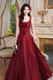 Line Satin Burgundy Long Prom Dress, Evening Dress HZ0509