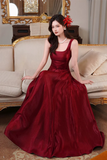 Line Satin Burgundy Long Prom Dress, Evening Dress HZ0509