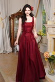 Line Satin Burgundy Long Prom Dress, Evening Dress HZ0509