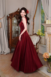 Line Satin Burgundy Long Prom Dress, Evening Dress HZ0509