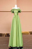 Line Green Satin Off Shoulder Party Dress, Green Satin Prom Dress HZ0509
