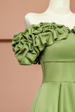 Line Green Satin Off Shoulder Party Dress, Green Satin Prom Dress HZ0509