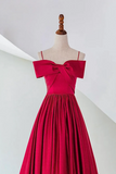 Line Off Shoulder Satin Red Long Prom Dress, Satin Long Formal Dress HZ0509