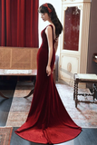 Red Velvet Mermaid V Neckline Party Dress, Wine Red Long Prom Dress HZ0509