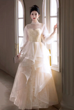 Tulle Lace Long Prom Dress, Beautiful Long Sleeve Evening Party Dress HZ0509