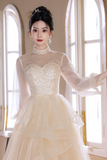 Tulle Lace Long Prom Dress, Beautiful Long Sleeve Evening Party Dress HZ0509