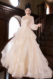Tulle Lace Long Prom Dress, Beautiful Long Sleeve Evening Party Dress HZ0509