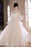 Tulle Lace Long Prom Dress, Beautiful Long Sleeve Evening Party Dress HZ0509