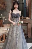 Tulle Sequins Long Prom Dress, Lovely A Line Evening Party Dress HZ0509