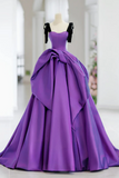 Line Satin Purple Long Prom Dress, Purple Long Formal Dress HZ0509
