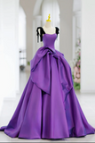 Line Satin Purple Long Prom Dress, Purple Long Formal Dress HZ0509