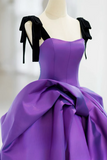 Line Satin Purple Long Prom Dress, Purple Long Formal Dress HZ0509