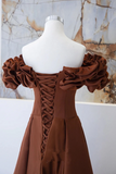 Satin Off Shoulder A Line Prom Dress, Evening Dress Formal Dress HZ0509