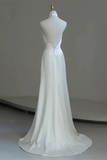 Satin Halter A Line Long Beaded Low Back Party Dress, Wedding Party Dress HZ0509