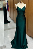 Satin V Neckline Mermaid Straps Evening Gown, Satin Prom Dress HZ0509