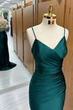Satin V Neckline Mermaid Straps Evening Gown, Satin Prom Dress HZ0509