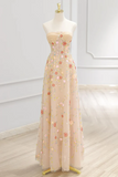 Line Tulle Lace Sequin Champagne Long Prom Dress, Long Formal Dress HZ0509