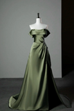 Satin A Line Off Shoulder Floor Length Party Dress, Prom Dress HZ0509