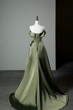 Satin A Line Off Shoulder Floor Length Party Dress, Prom Dress HZ0509
