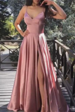 Hot Sale A-Line Satin Simple Prom Dresses Formal Dress With Split HZ0509