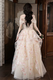 Line Tulle Lace Champagne Long Prom Dress, Champagne Long Formal Dress HZ0509