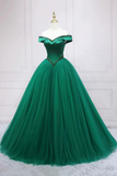 Tulle Beads Long Prom Dress, Beautiful Off the Shoulder Party Dress HZ0509