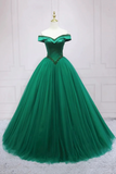 Tulle Beads Long Prom Dress, Beautiful Off the Shoulder Party Dress HZ0509
