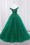 Tulle Beads Long Prom Dress, Beautiful Off the Shoulder Party Dress HZ0509