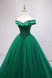 Tulle Beads Long Prom Dress, Beautiful Off the Shoulder Party Dress HZ0509