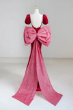 Velvet Short Sleeve Burgundy Long Prom Dress, Long Formal Dress HZ0509