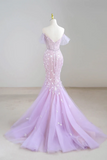 Off Shoulder Sequin Tulle Purple Long Prom Dress, Long Formal Dress HZ0509