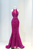 Pink Sequins Long Prom Dress, Mermaid Backless Evening Dress HZ0509