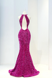 Pink Sequins Long Prom Dress, Mermaid Backless Evening Dress HZ0509
