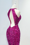 Pink Sequins Long Prom Dress, Mermaid Backless Evening Dress HZ0509