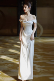 Satin Sweetheart Off Shoulder Prom Dress, Long Wedding Party Dress HZ0509