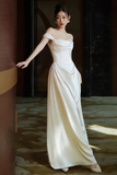 Satin Sweetheart Off Shoulder Prom Dress, Long Wedding Party Dress HZ0509