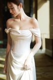 Satin Sweetheart Off Shoulder Prom Dress, Long Wedding Party Dress HZ0509