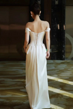 Satin Sweetheart Off Shoulder Prom Dress, Long Wedding Party Dress HZ0509
