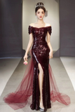 Sequins Mermaid Long Party Dress with Tulle, Charming Prom Dress HZ0509