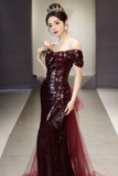 Sequins Mermaid Long Party Dress with Tulle, Charming Prom Dress HZ0509