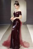 Sequins Mermaid Long Party Dress with Tulle, Charming Prom Dress HZ0509