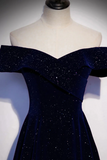 Line Simple Navy Blue Sweetheart Prom Dress, Off Shoulder Party Dress HZ0509