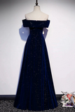 Line Simple Navy Blue Sweetheart Prom Dress, Off Shoulder Party Dress HZ0509