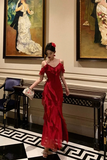 Red Chiffon Chic Straps Long Party Dress, Unique Prom Evening Dress HZ0509