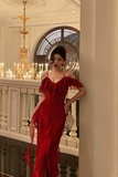 Red Chiffon Chic Straps Long Party Dress, Unique Prom Evening Dress HZ0509
