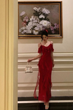 Red Chiffon Chic Straps Long Party Dress, Unique Prom Evening Dress HZ0509