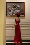 Red Chiffon Chic Straps Long Party Dress, Unique Prom Evening Dress HZ0509
