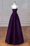A Line Dark Purple Satin Long Prom Dress, Long Formal Dress HZ0509